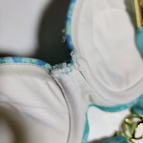 Lisa Blue Molded Cups Beaded Bikini Top Gold Details Size Small - Picture 11 of 11